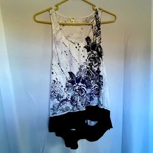 White racer back tank with gray tone floral
